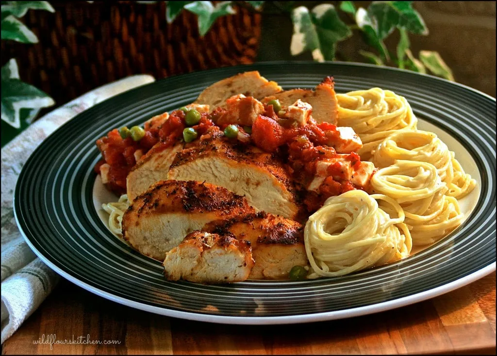grilled chix alfredo:baby pea salsa