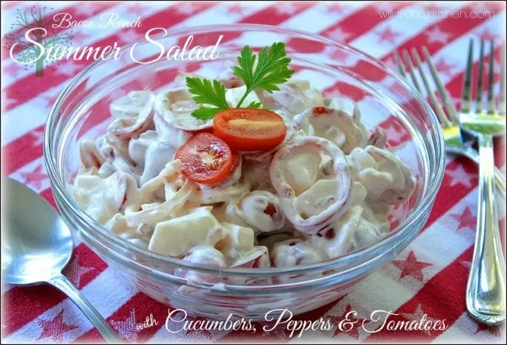 Creamy Bacon Ranch Summer Salad with Cucumbers, Peppers & Tomatoes