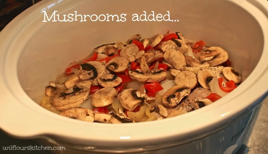mushrooms added to crock