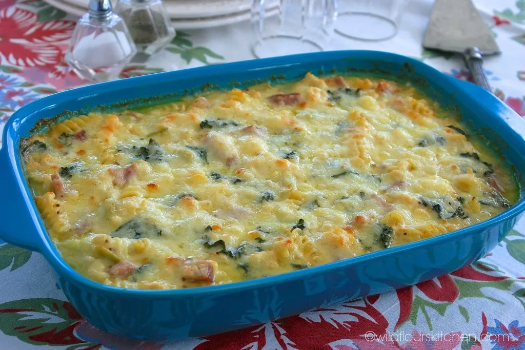 ham & swiss mac 'n cheese cooling