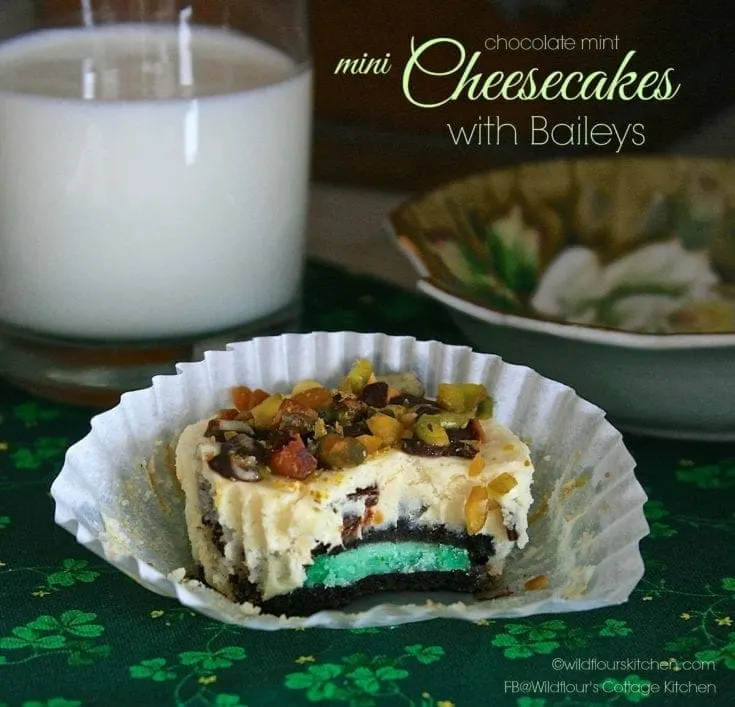 Chocolate Mint Mini Cheesecakes with Baileys & Pistachios