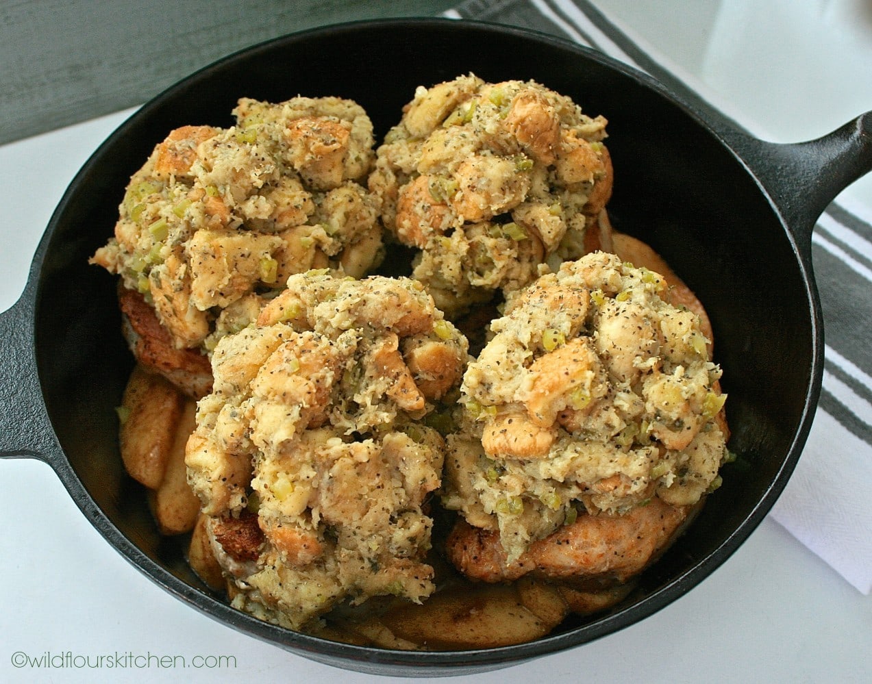 Cast Iron Skillet Apple Pie Pork Chops (Topped with Copycat Boxed