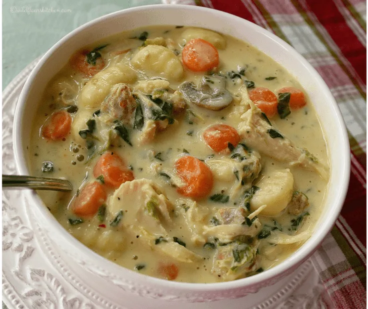 Creamy Turkey (or Chicken) & Sausage Gnocchi Soup with Spinach