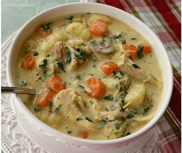 Creamy Turkey (or Chicken) & Sausage Gnocchi Soup with Spinach