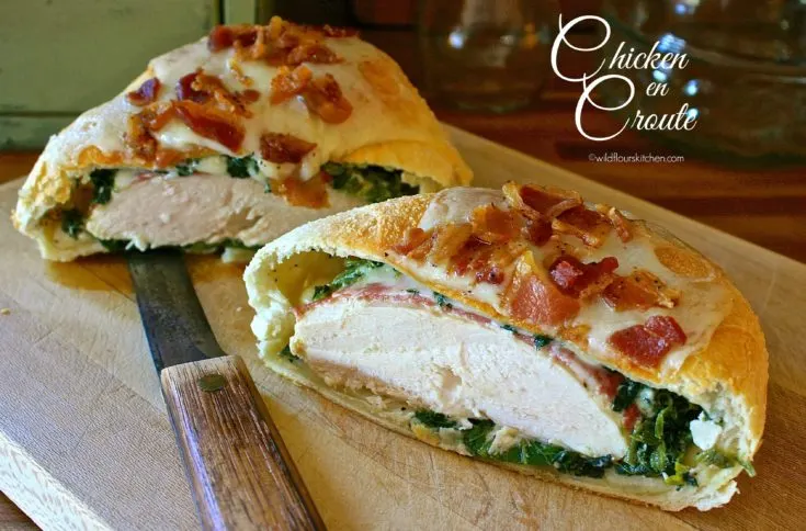 Chicken en Croute with Spinach, Spicy Salami, Swiss & Blue Cheese