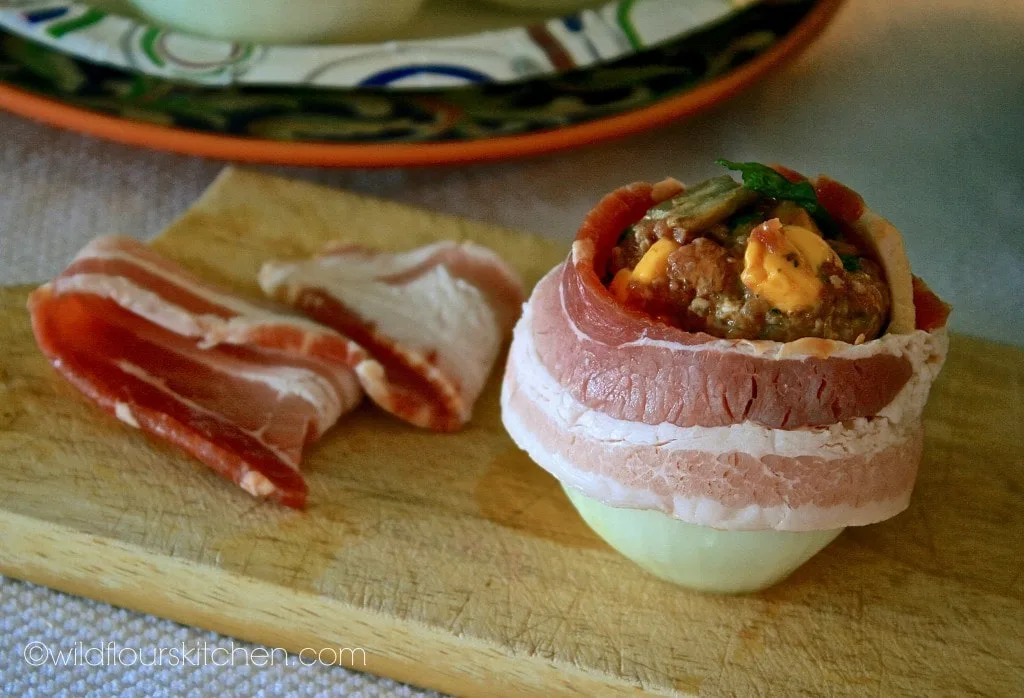 stuffed onion bacon wrapped