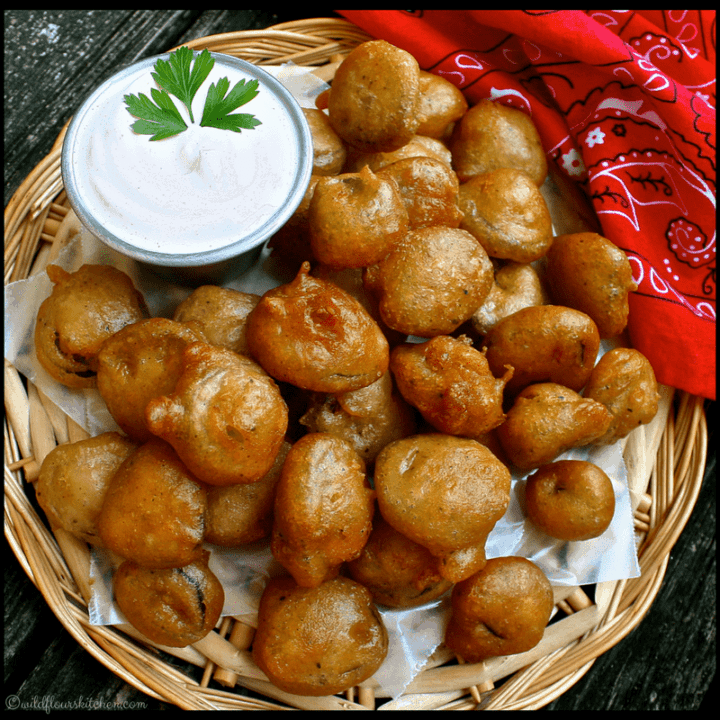 Spicy Beer Battered Jalapeño Bottle Caps & Sriracha Sour Cream