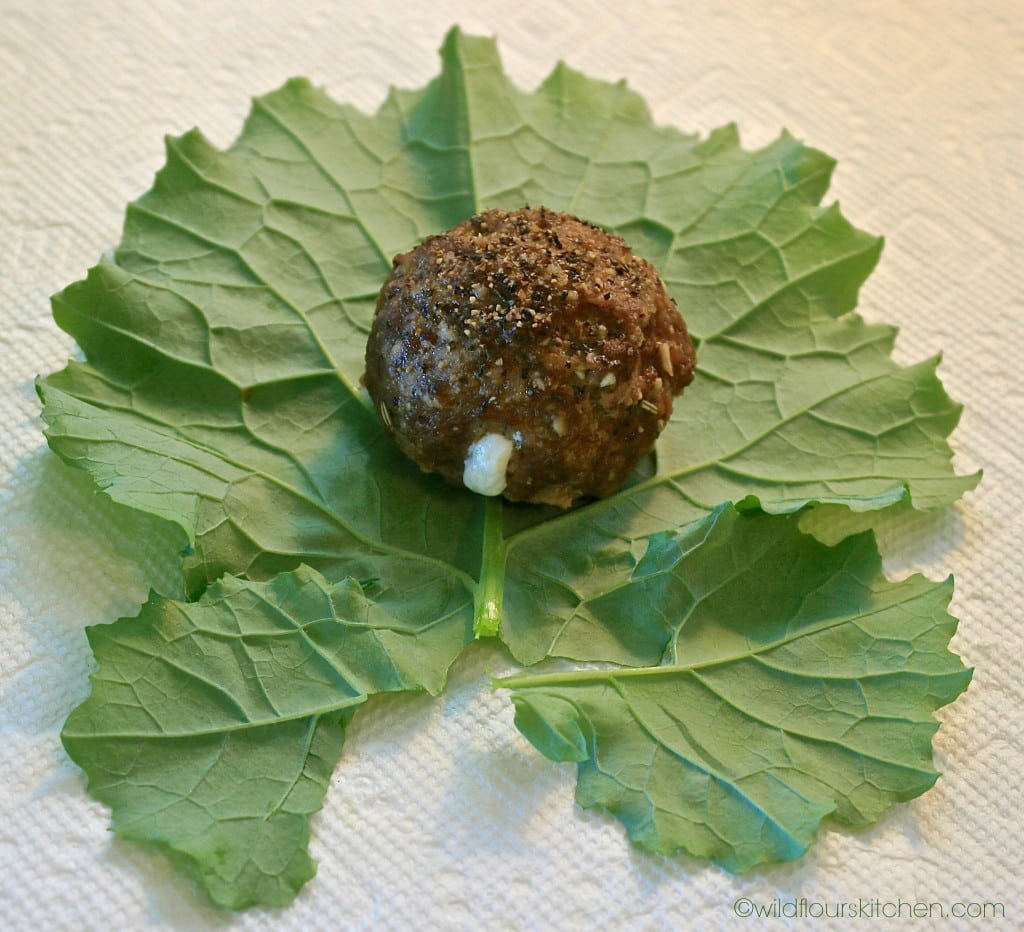 meatball on kale leaf