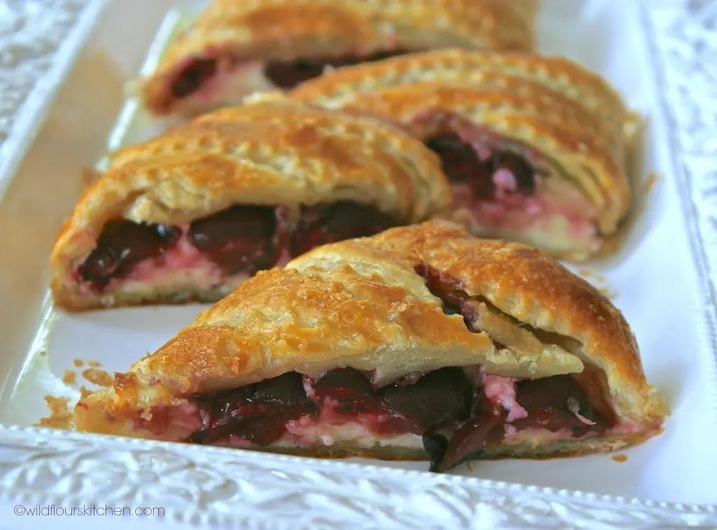 bing cherry strudel slices close