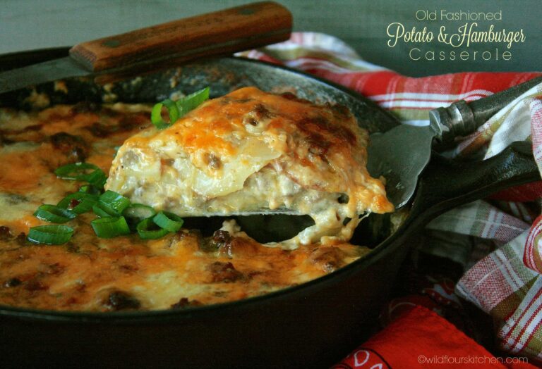 Old-Fashioned Cheesy Scalloped Potato & Hamburger Casserole ~ The Secret Recipe Club