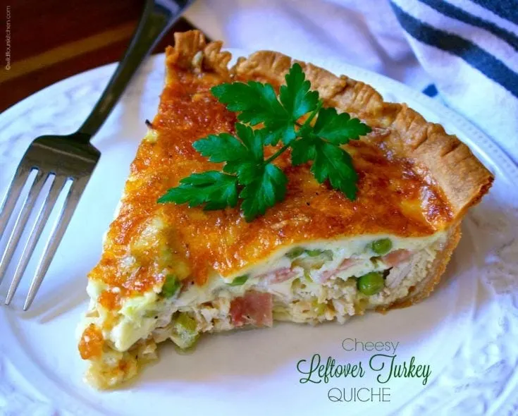 Cheesy Turkey, Canadian Bacon & Leek Quiche with Swiss & Sweet Baby Peas