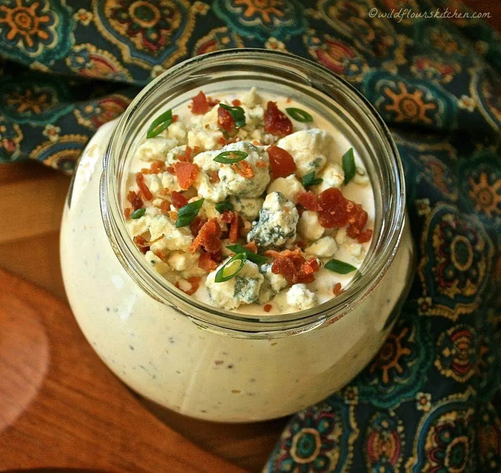 Chunky Gorgonzola Salad Dressing with Whole Grain Mustard, Bacon, Scallions & Chardonnay!