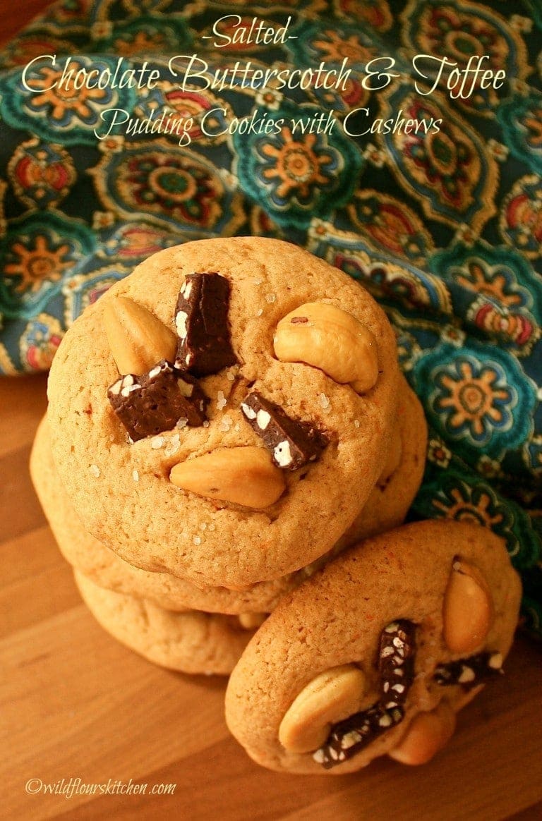 Salted Chocolate Butterscotch & Toffee Pudding Cookies with Cashews