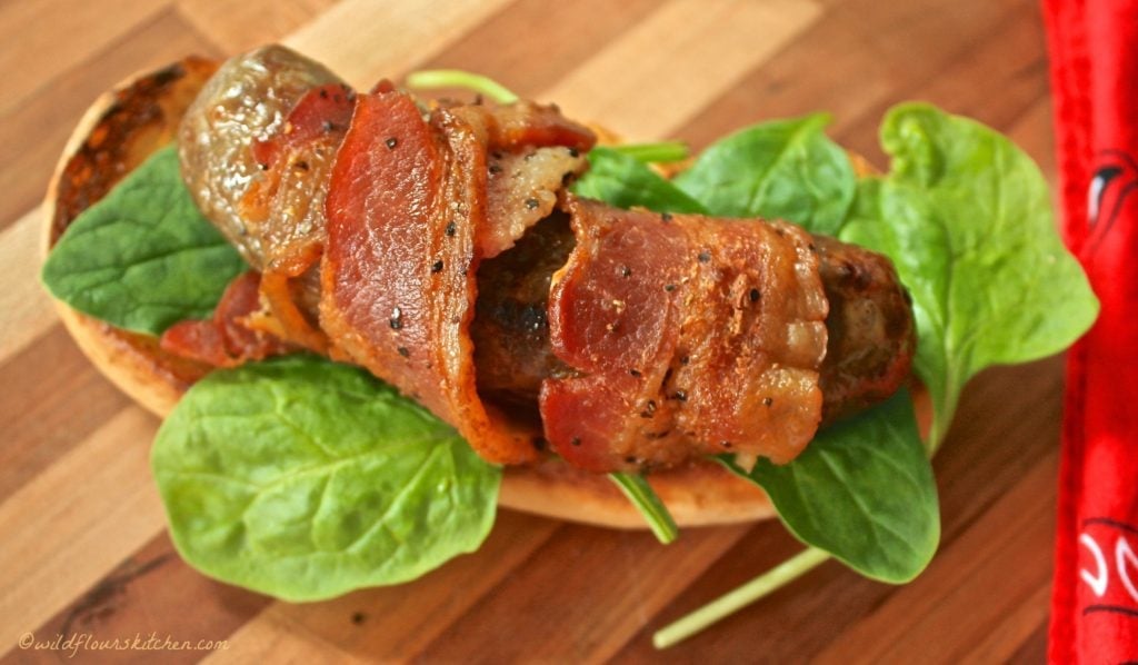 bacon wrapped bratwurst