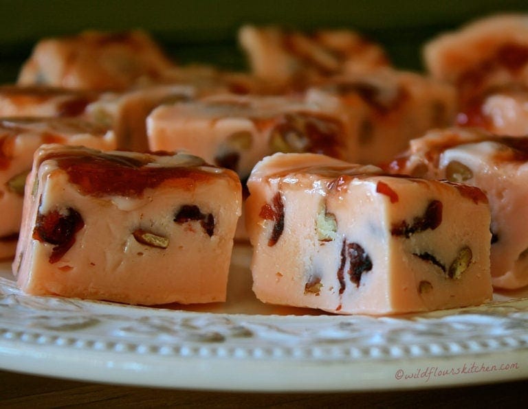 Swirled Strawberry White Chocolate Pecan Honey Fudge / #Choctoberfest