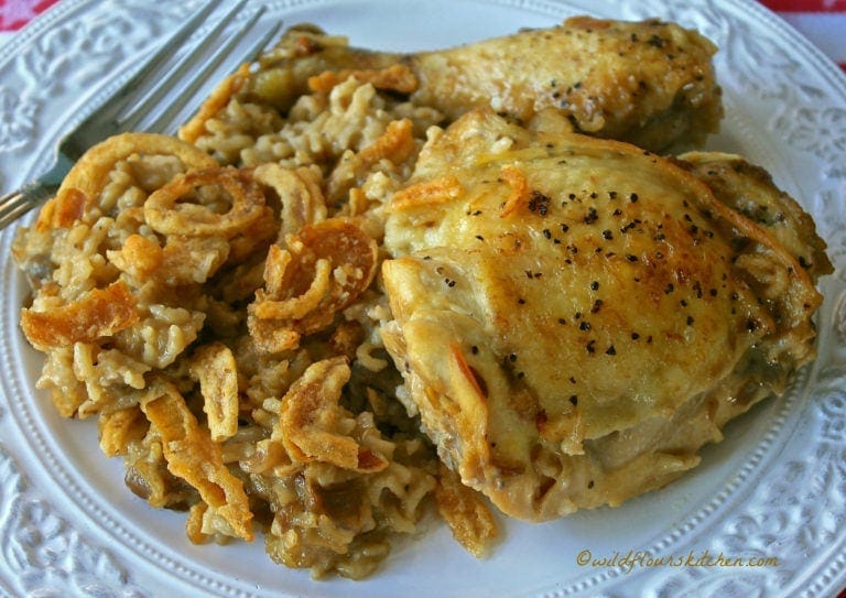 Cream of Mushroom and French Onion Chicken and Rice Casserole