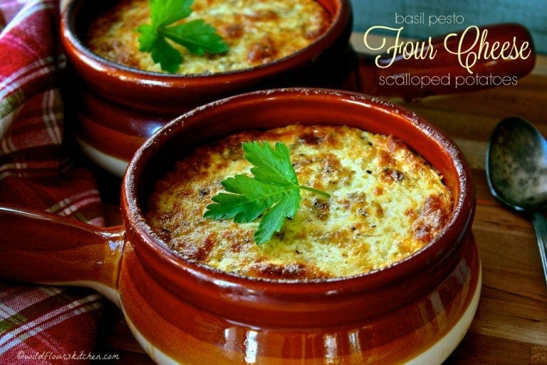Basil Pesto Four Cheese Scalloped Potatoes