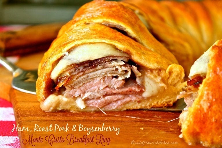 Ham, Roast Pork (or Turkey) and Boysenberry Monte Cristo Brunch Ring