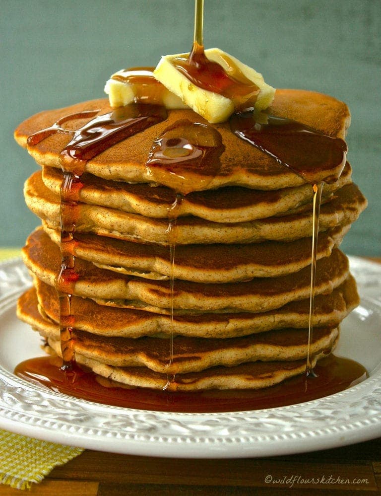 Spiced Banana Bread Pancakes with Pecans
