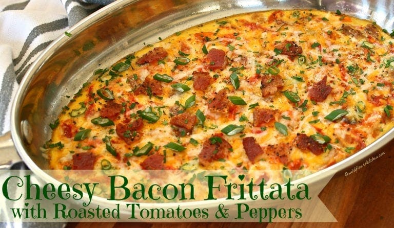 Cheesy Bacon Frittata with Roasted Tomatoes and Peppers