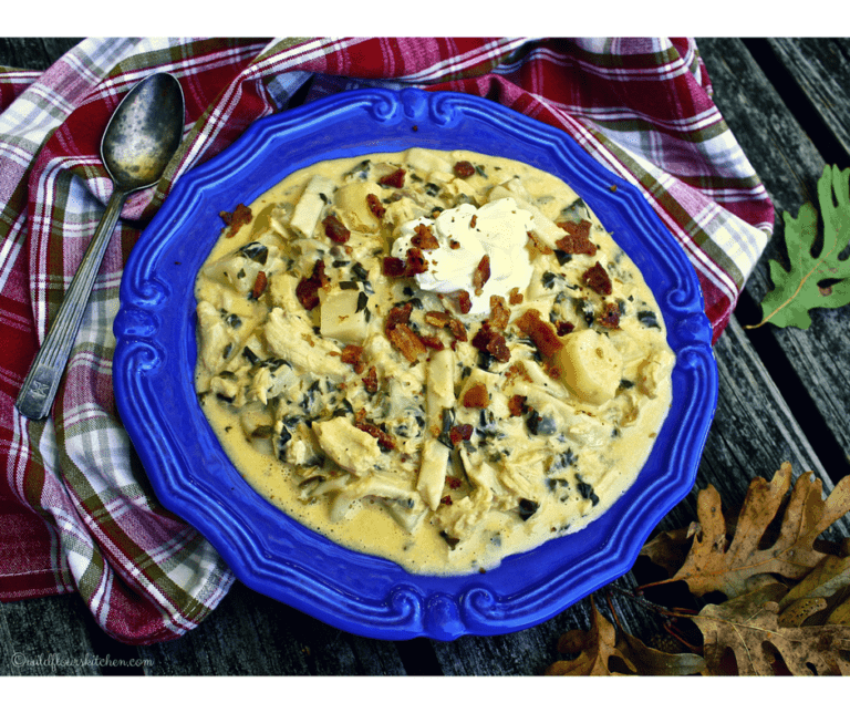 Cheesy Chicken Pierogi Soup with Bacon & Spinach