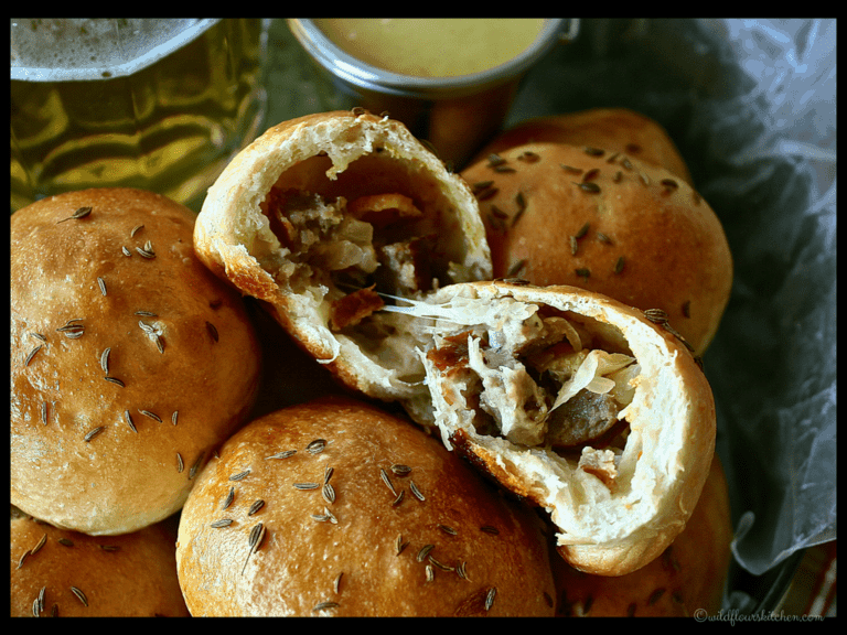 3 Cheese Baby Bierocks with Brats, Bacon & Caraway
