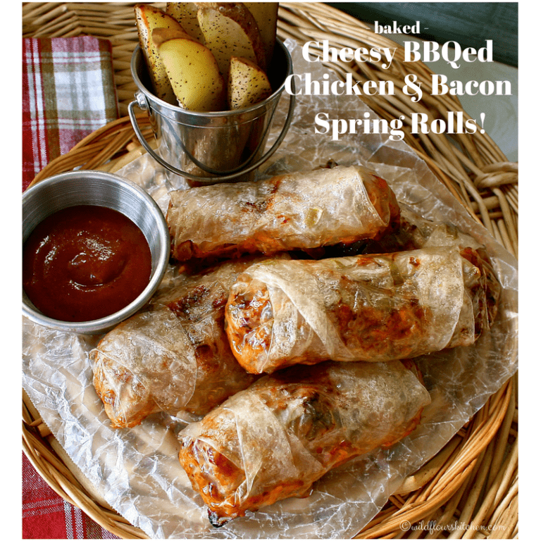 Baked Cheesy Barbecued Chicken & Bacon Spring Rolls