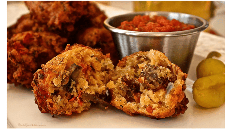 Loaded Italian Sausage & Pepperoni Pizza Fritters with Pizza-Style Marinara Sauce