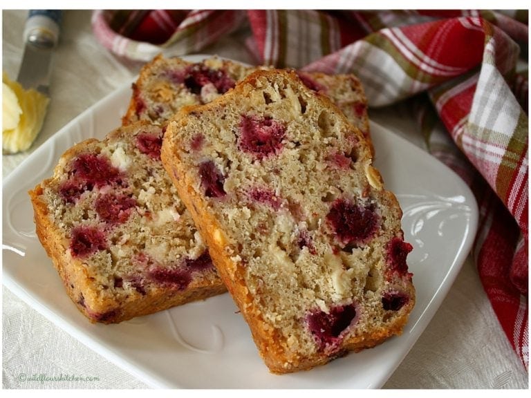 Raspberry White Chocolate Almond Banana Bread