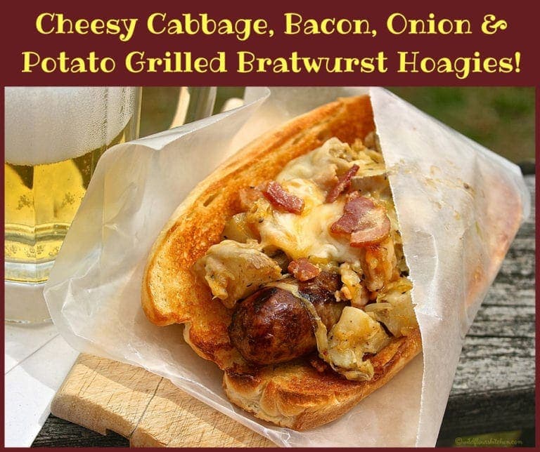 Cheesy Cabbage, Bacon, Onion & Potato Grilled Bratwurst Hoagies