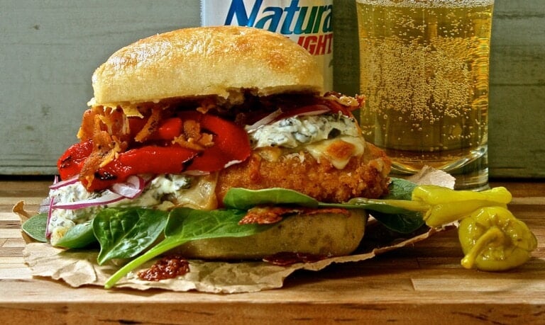 Spinach Artichoke Dip Chicken Sliders with Bacon and Roasted Red Peppers