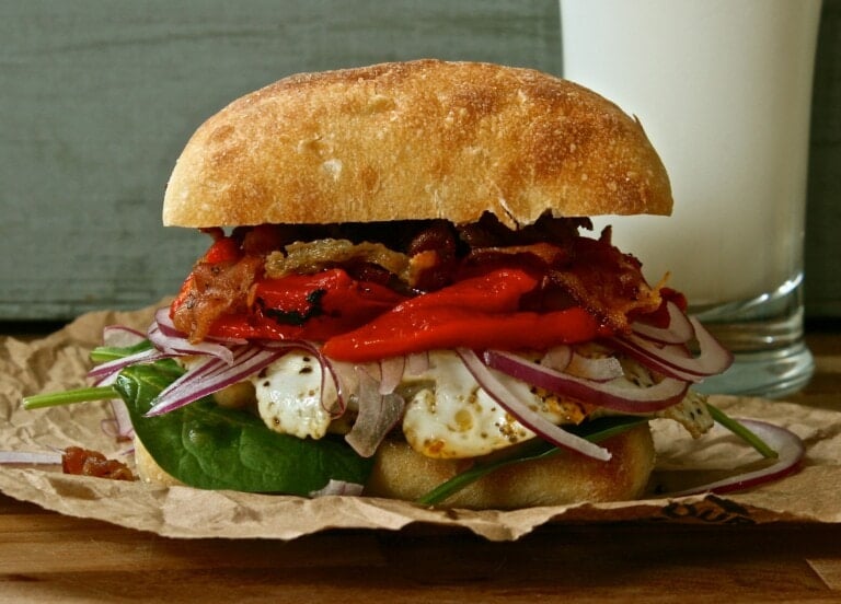 Bistro Breakfast Sandwich with Sausage, Egg and Havarti on Ciabatta